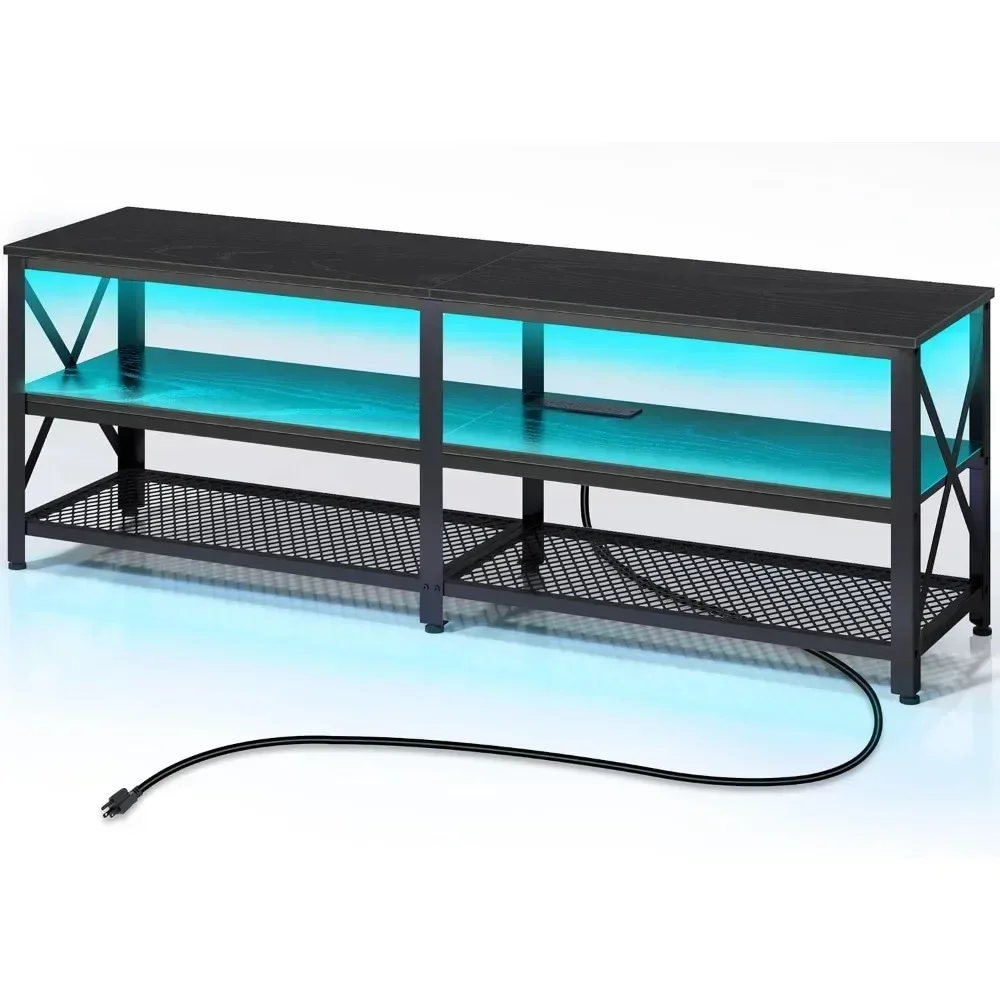 TV Stand for 65 70 inch TV with Power Outlets & Led Lights, Long 63