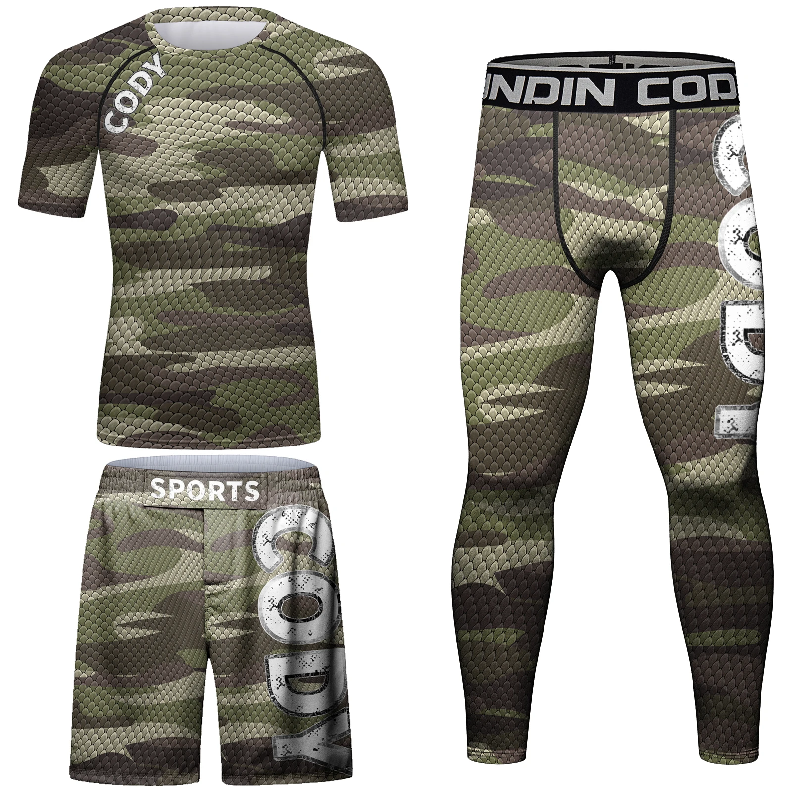 Cody Lundin Spandex Camouflage Shirt Set Grappling Tights Bjj Leggings High Quality MMA Rashguard Compression Sports Male Set