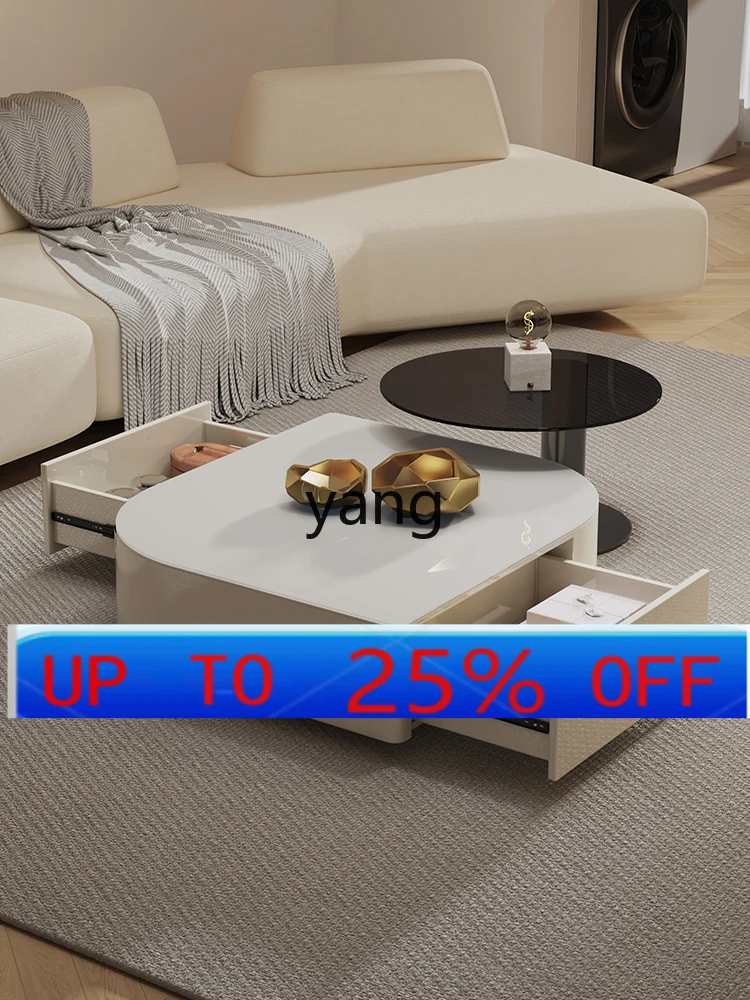 

Lmm modern simple tempered glass living room household low table cream wind small apartment