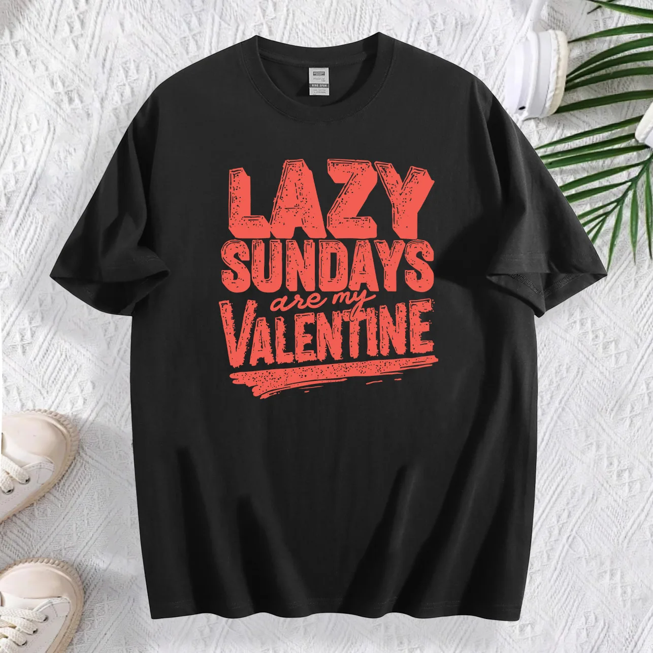 Lazy Sundays T-shirt graphique femme 180g coton col rond manches courtes T-shirt décontracté noir été usage quotidien