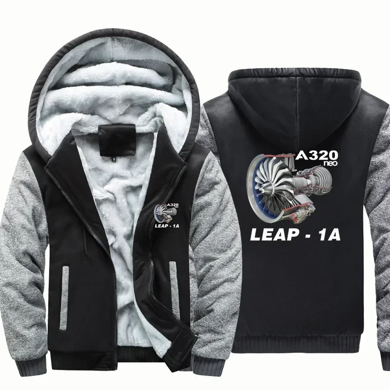 Jaquetas de Piloto A320neo & Leap 1A em Fleece Quente com Capuz e Zíper para Homens