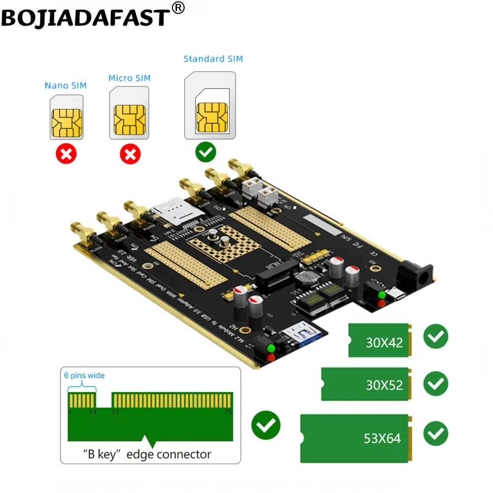 USB 3.0 Connector NGFF M.2 B-Key Wireless Adapter 2 SIM Card Slot 6 Antennas Protection Case + Fans For 4G 5G WWAN Module Modem