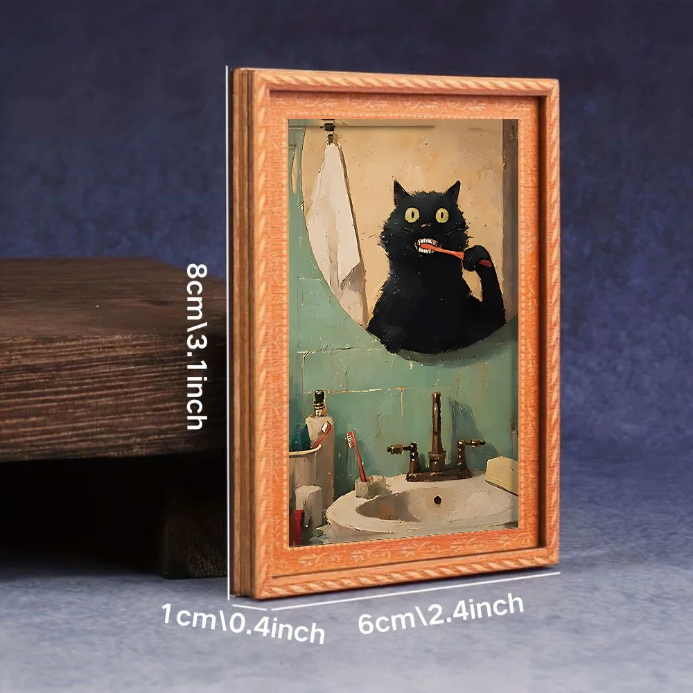 1 Piece of Retro Bathroom Mirror Toothbrushing-Themed Fun Black Cat Fridge Magnet, Cute Everyday Cat Art Magnet, Decorative Magnetic Sticker for Refrigerator, Storage Cabinet, Whiteboard, Humorous and Creative Gift for Cat Lovers