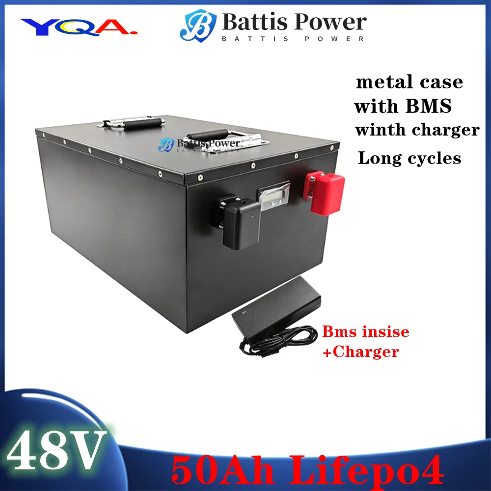 Metal Case Deep Cycle 48V 50Ah Lifepo4 Lithium Battery With Strong Bms For Golf Cart Solar Storage System Agv+5A Charger