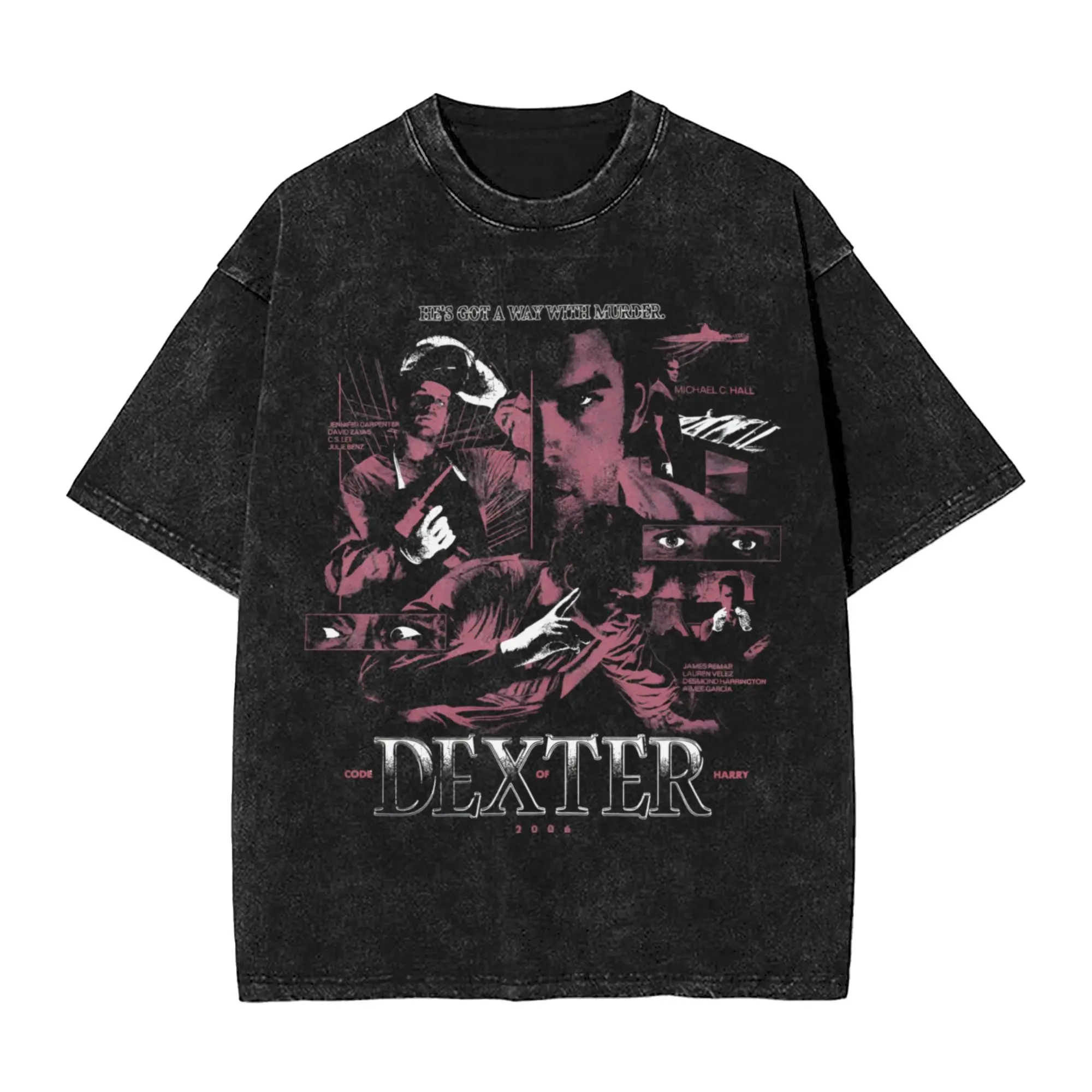 Washed T Shirt Dexter Morgan Slice of Life Hip Hop Cool T-Shirts Harajuku Horror Film Streetwear Printed Tops Tees Men Women