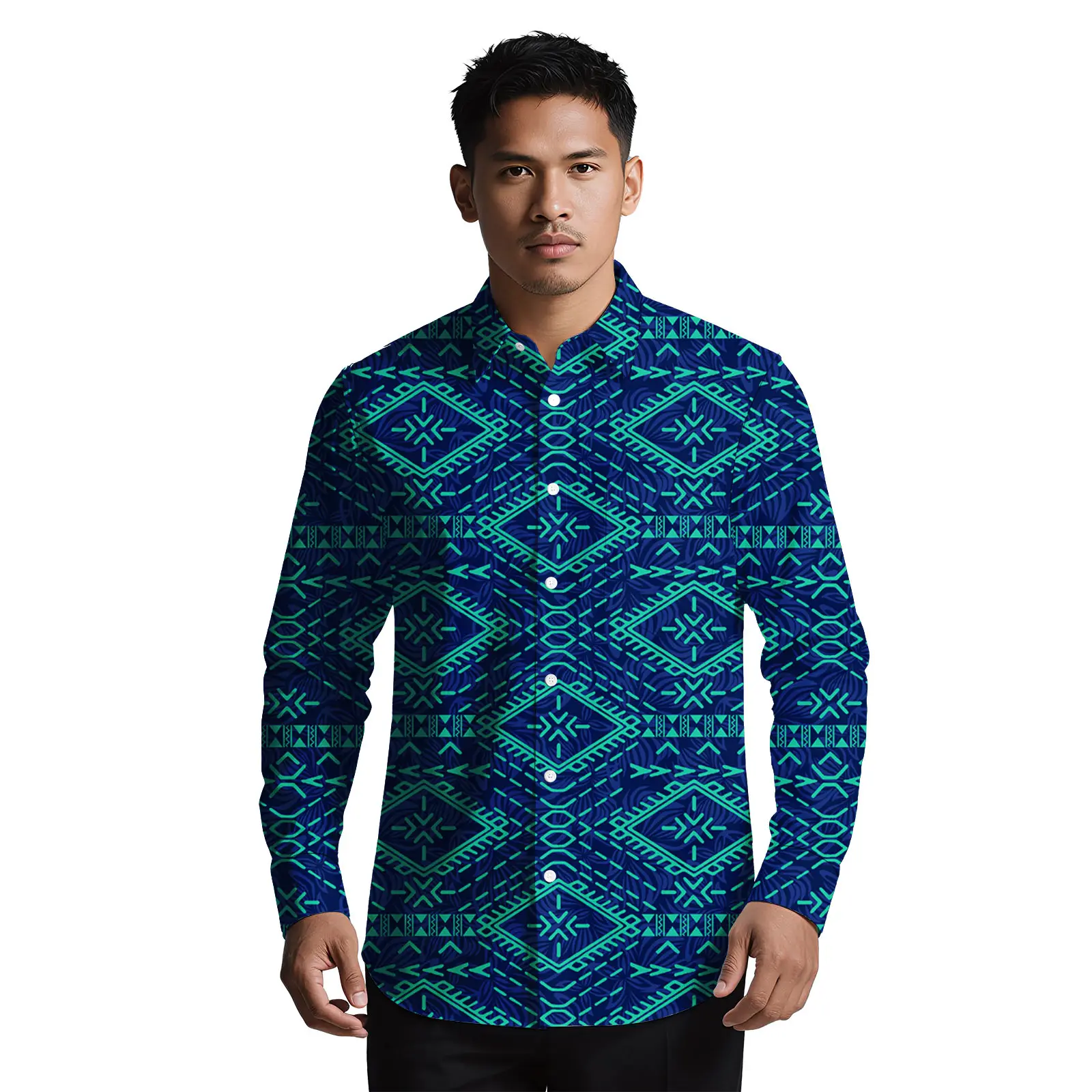 قمصان بتصميم جزيرة مخصصة بأكمام طويلة للرجال ملابس قبلية بولينيزية قمصان ساموا تابا ملابس بوتيك قمصان رجالية #3