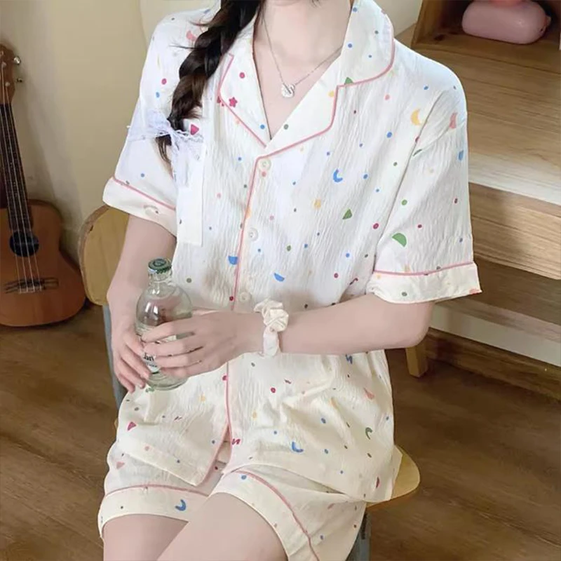 ชุดนอนสตรีฤดูร้อน Ins สไตล์เจ้าหญิงน่ารักแขนสั้นฤดูร้อนบางเสื้อผ้าชุด