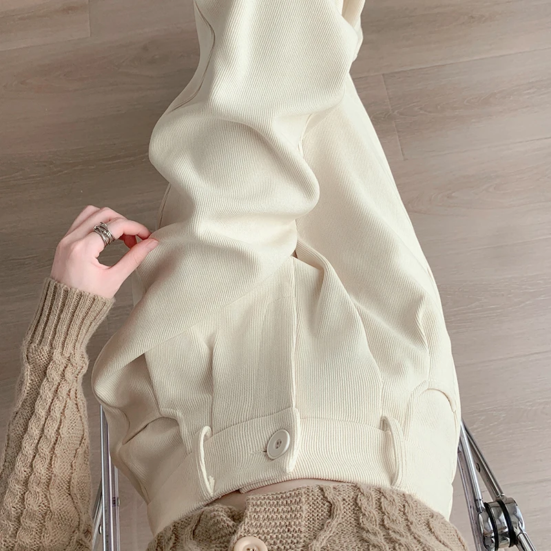 الخريف الشتاء عالية الخصر المخملية المرأة بنطال ذو قصة أرجل واسعة جيوب 2025 جديد زر واحد الكورية بناطيل فضفاضة غير رسمية الإناث #3