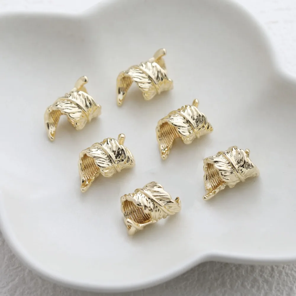 4 قطعة شكل ريشة لذيذ الخرز ل اليدوية مطرز قلادة 14K مطلية بالذهب مستلزمات صناعة المجوهرات اكسسوارات 20*10 مللي متر