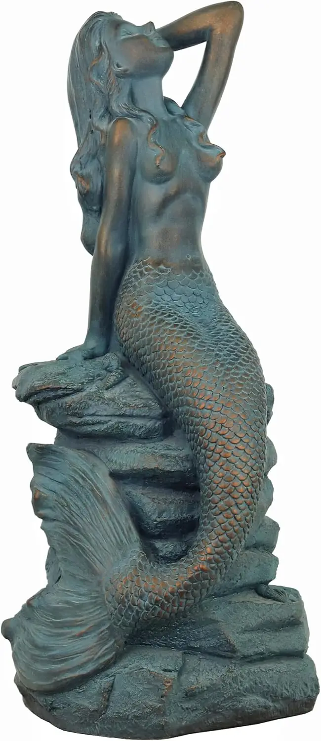 Mermaid Verdigris Resin Outdoor Statue Nautical Gift 28 Inch