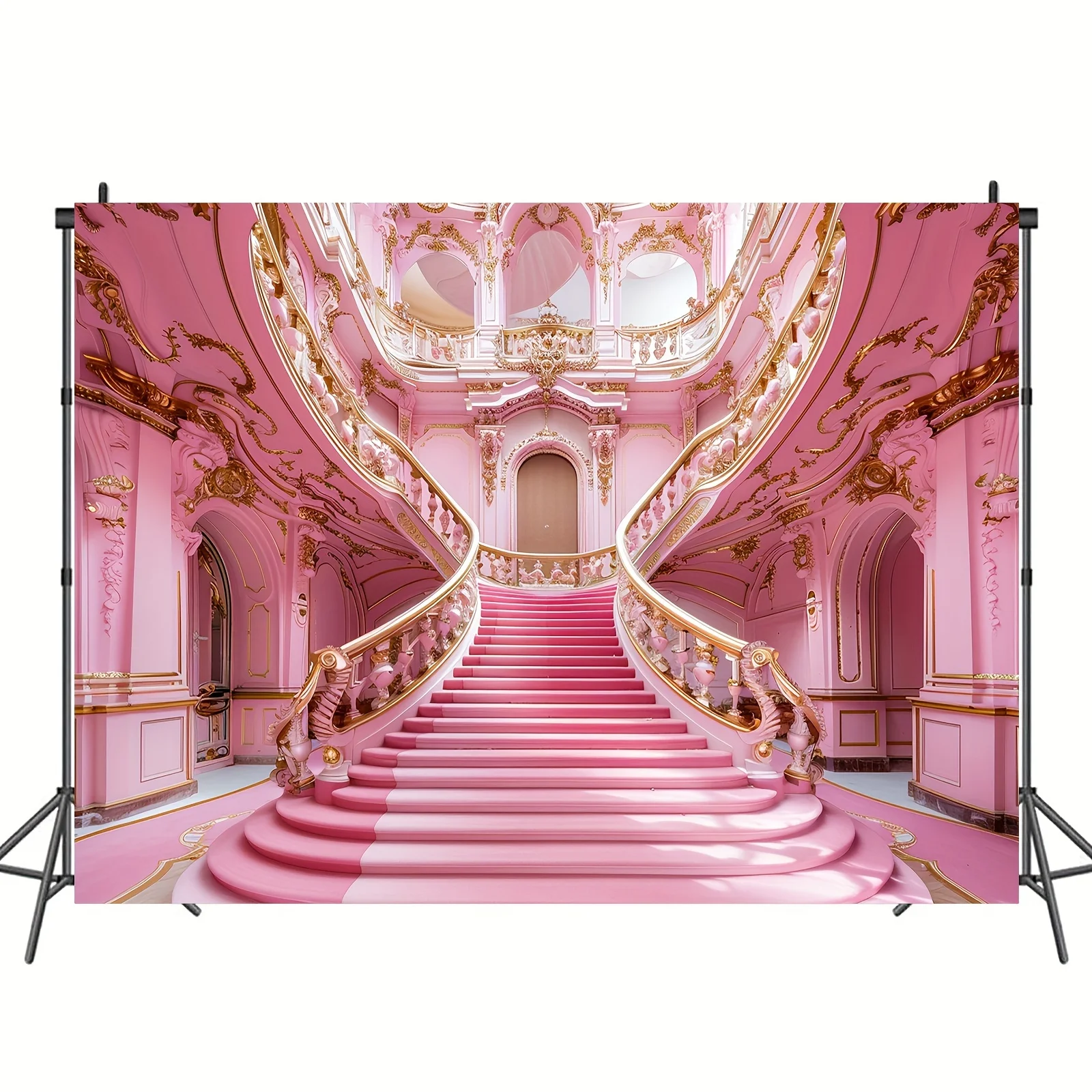 Multi-functional pink Castle Staircase photo backdrop - ideal for birthdays, weddings, bridal showers and parties