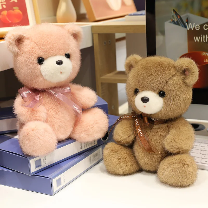 23/35cm Kawaii Soft Bow Bear Plush Doll Pillow High Quality Baby Bear Animal Stuffed Toy Home Decor Appease Gift For Children