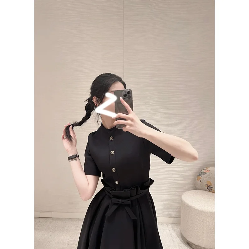 Women\'s Silk Wool Short Dress, Korean Fashion, High Waist, Luxury Designer Clothing, Spring, Summer, 2023