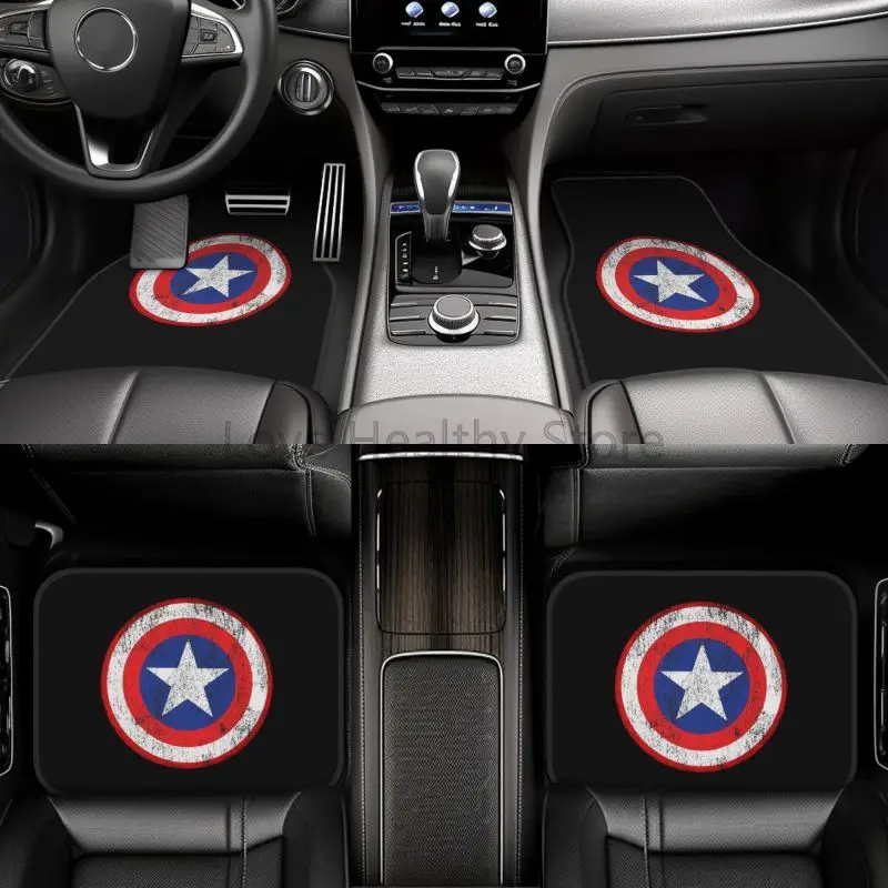 Captain Shield Logo Car Floor Mats of 4 Pieces Custom America Movie Non Slip Front and Rear Foot Mats Car Accessories Universal