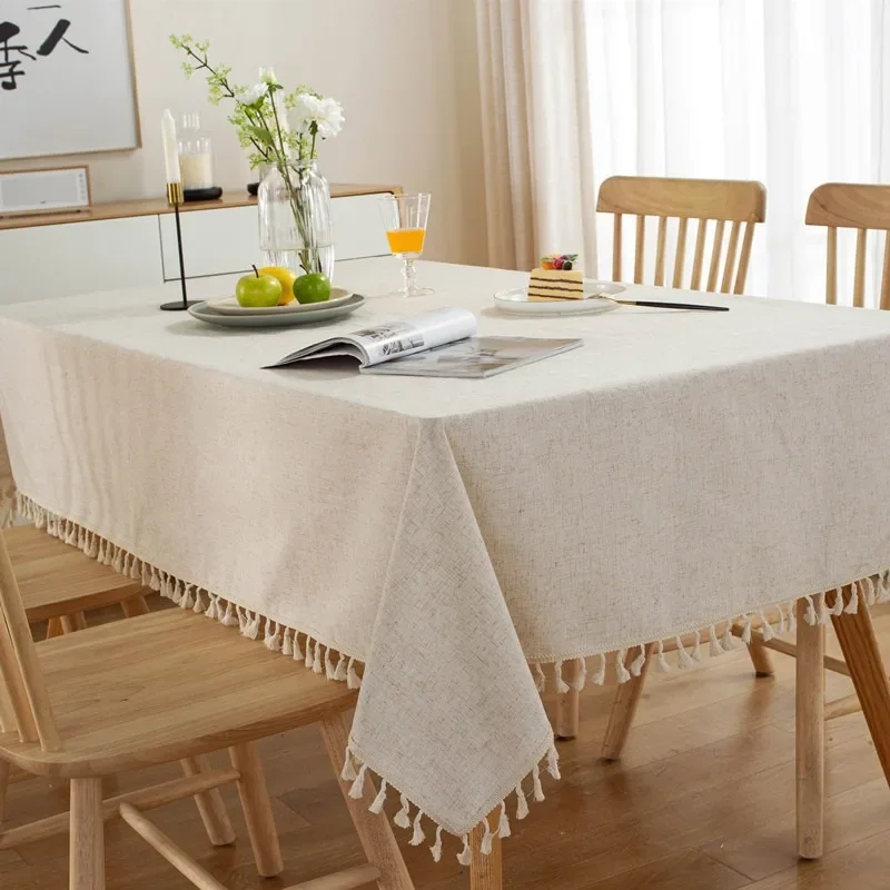 Tassels Stitching Tablecloth Cotton Fabric Table Cloth Washable for Wedding Party Dining Banquet Decoration Luxuriou Table Cover