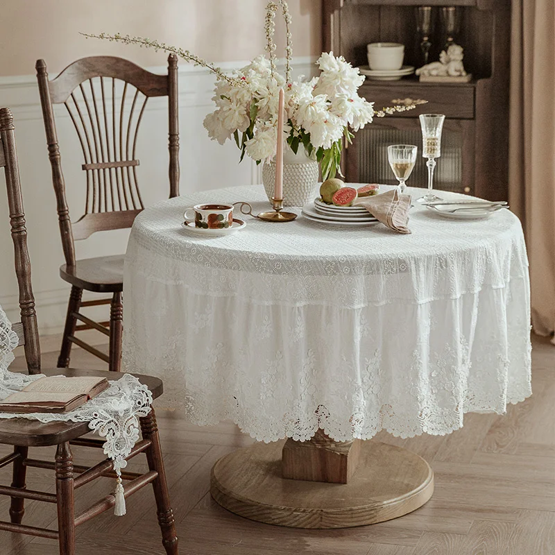 French Retro Style Lace Table Cloth Romantic Simple White Table Decoration and Accessories Breathable Restaurant Customization
