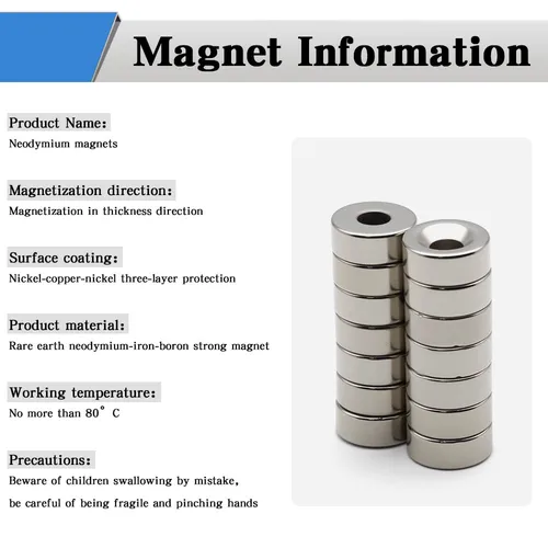 Imagen 2 del producto Imán redondo súper potente de 12x5-4mm con agujeros, imán de neodimio NdfeB N35, imanes magnéticos permanentes fuertes para refrigerador