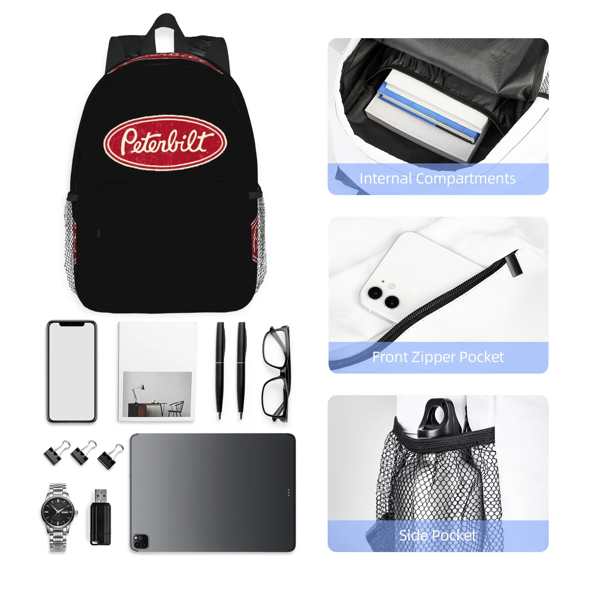 Peterbilt Truck Racing Logo Backpack Hot Sale Daypack Large Capacity Boys Girls BookBag Shoulder Bags for Men Women School Bag