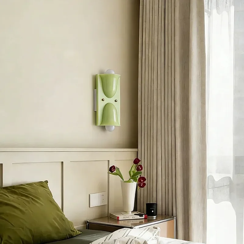 Nordic Light Green Wall Lamp Modern Cream Bedroom Bedside Lighting Retro Living Room Decor Fixture Personalized Interior