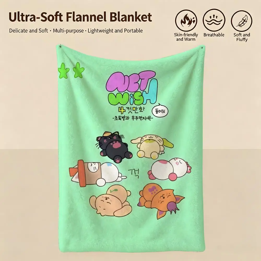 Idol N-NCT Wish-H Throw Warm Soft Flannel Blanket, Multi-use for Sofa Bed Camping Travel Nap
