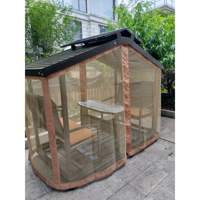 Outdoor 4 Seater Swing Chair Aluminum Frame With PC Canopy Mosquito Net Rocking Furniture For Garden Patio Villa