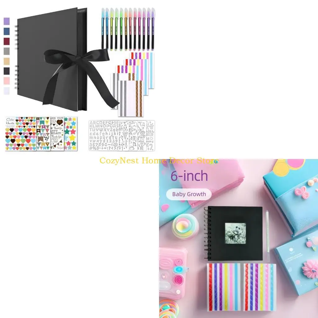 92MF DIY Scrapbook Album Hardcover Krafts Paper Scrap Book Photo Albums 50 Pages Memory Book for Party Family,Wedding