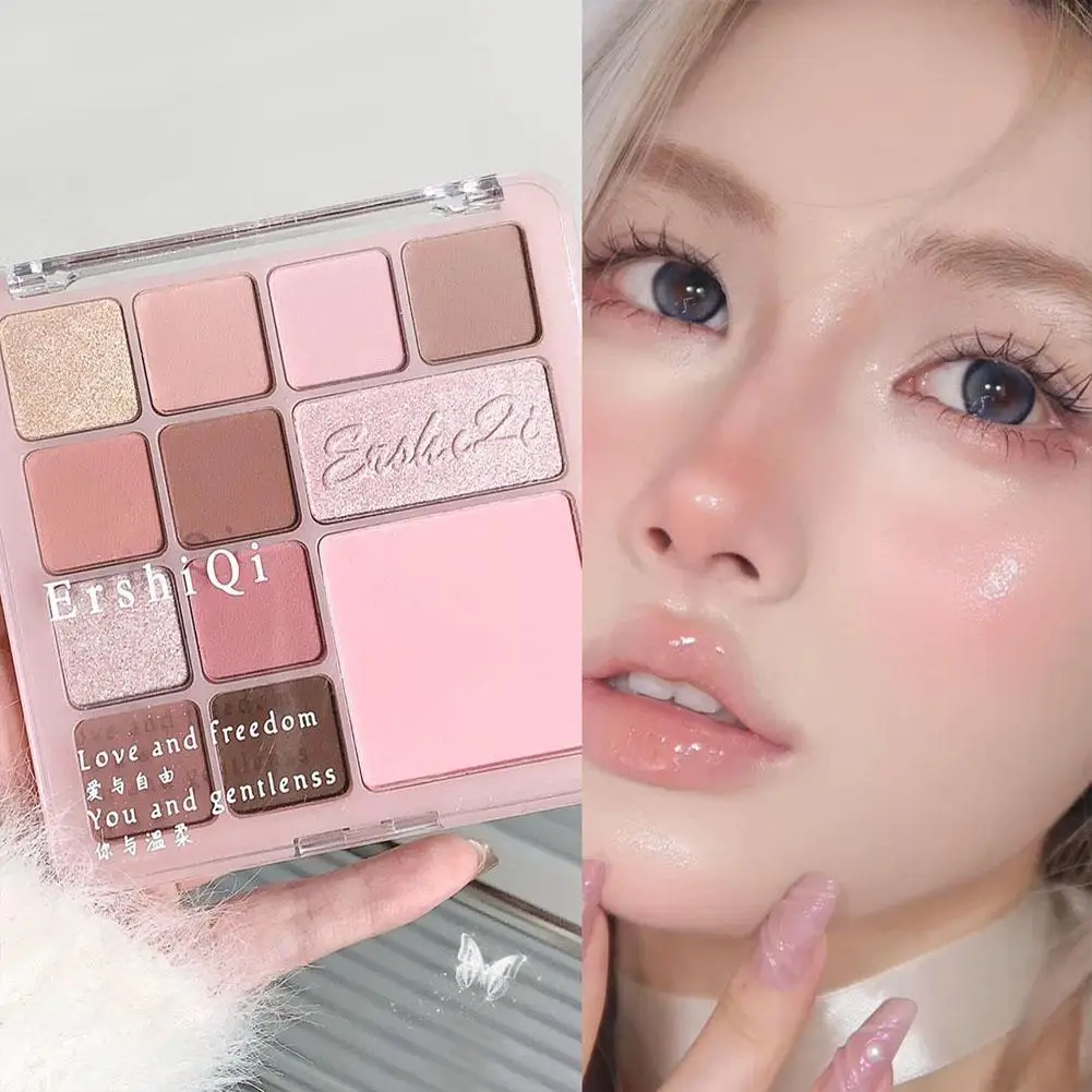 Fashionable Glitter Eyeshadow Palette Long Lasting Pearly Eye Makeup With Powder Mist Integrated Plate Korean-style Design