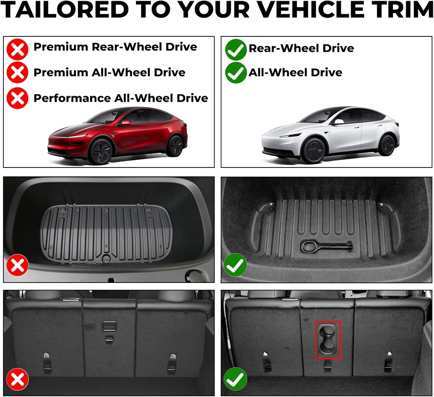 TPE-Fußmatten für Tesla Neues Modell Y Standard 2025 2026 Wasserdichte Gepäckraum-Matten Allwetter-Vollset Fußmatten Modell Y Kofferraummatten – Detail 1