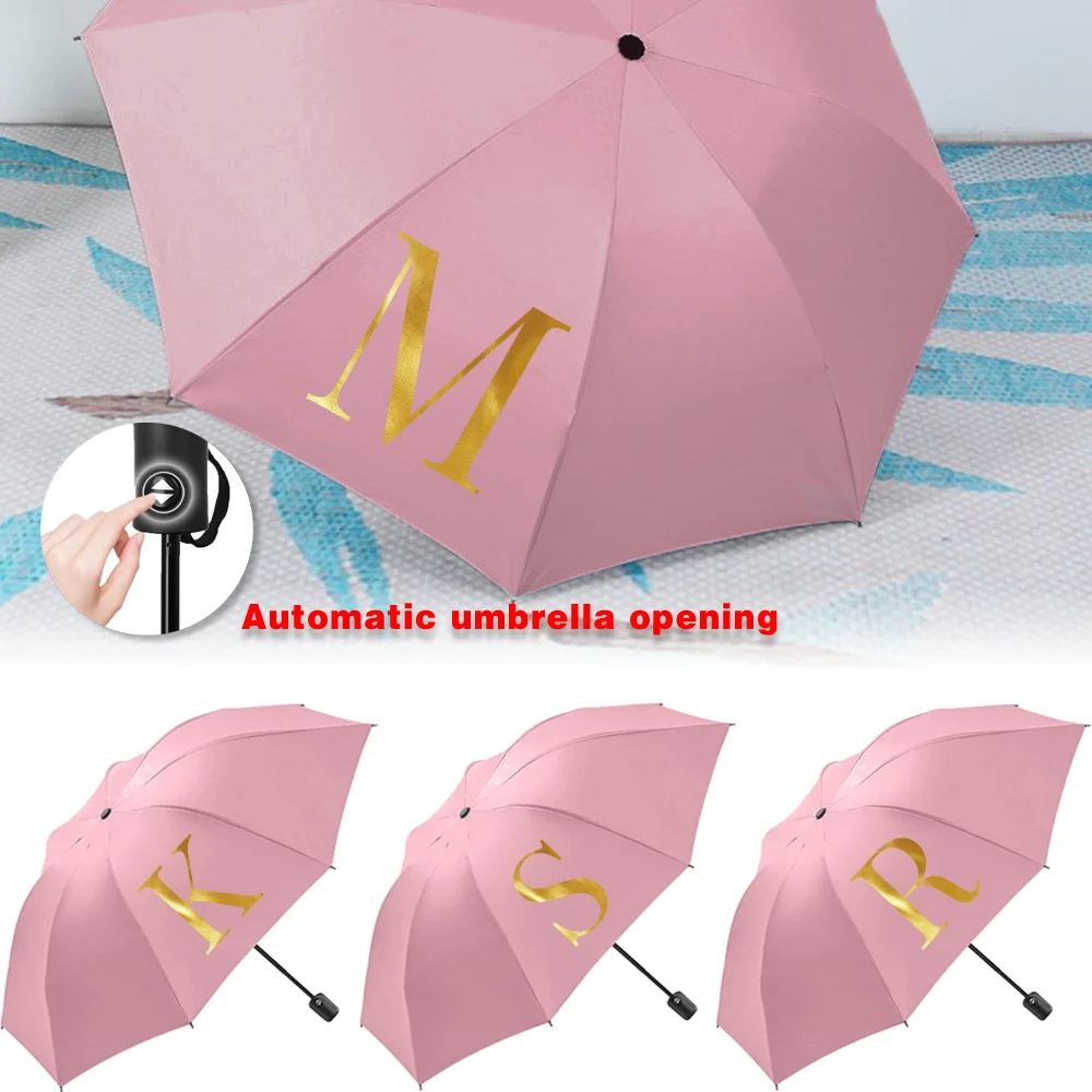 

UV Sun Rain Umbrellas Collapsible Fully Automatic Travel Essentials Protection Increased Thickness Windproof Compact letter