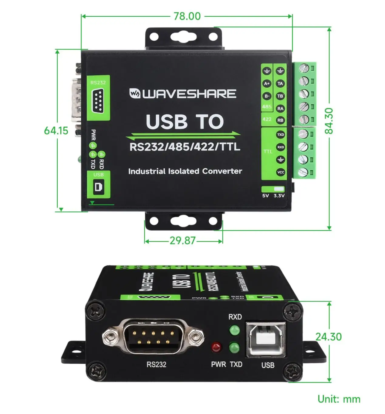 FT232RNL – convertisseur USB à RS232/485/422/TTL, Isolation industrielle