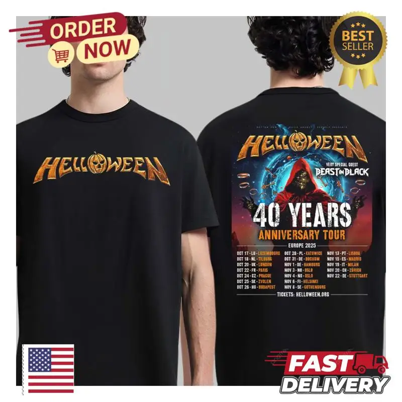 

РАСПРОДАЖА Футболка Helloween с 40-летним юбилеем и датами в Европе 2025 года