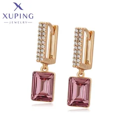 Xuping Jewelry Fashion Trendy Square Shaped Gold Color Crystal Hoop Earrings of Elegant Design for Women Party Girls A00757287