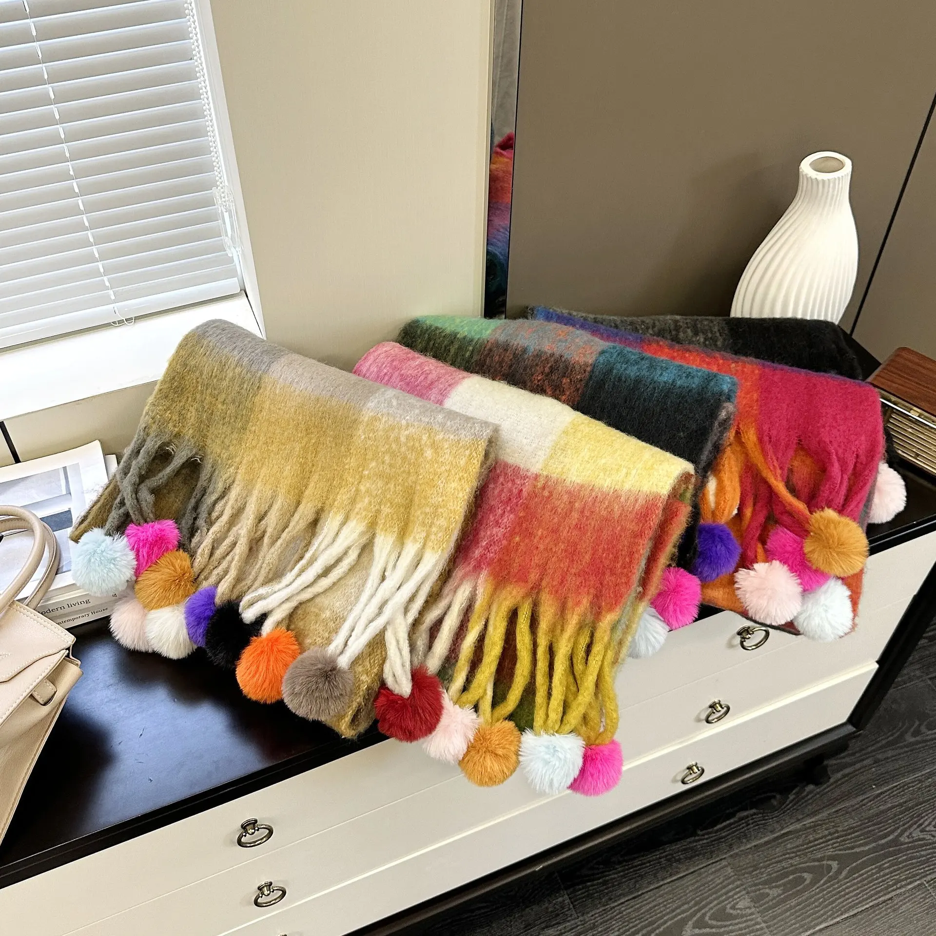 

New Men Women Cashmere Scarf Shawl Thicked Warm Blanket Colorful Plaid Long Tassels Soft Shawls Neck Wraps Pashmina Scarves