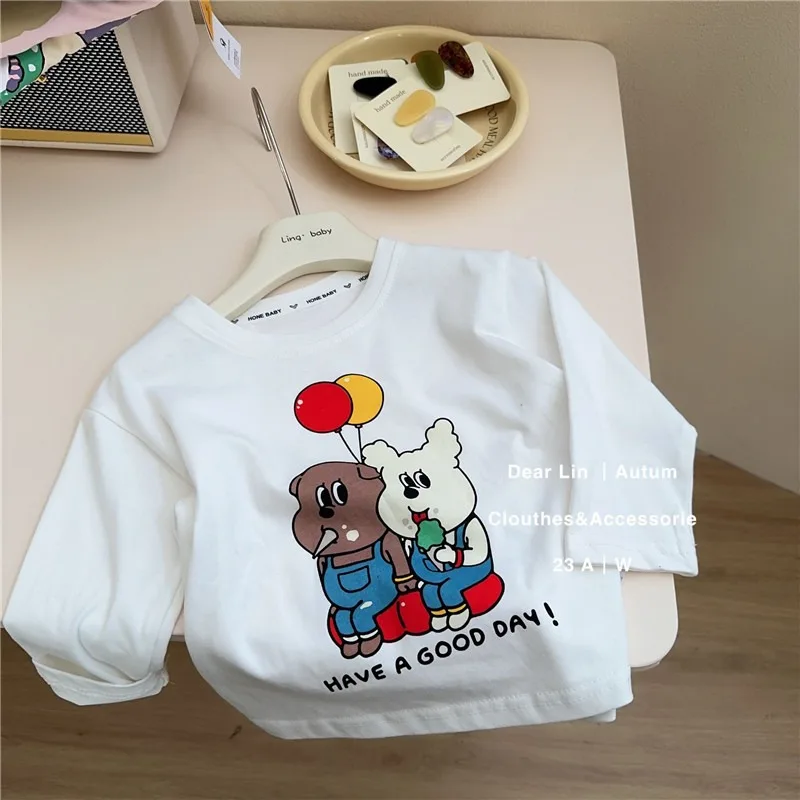 Baby Girls Boys Long Sleeved T-shirt Toddler Cartoon Shirts Kids Top Tees 2024 Spring Autumn Children\'s Korean Style Clothing