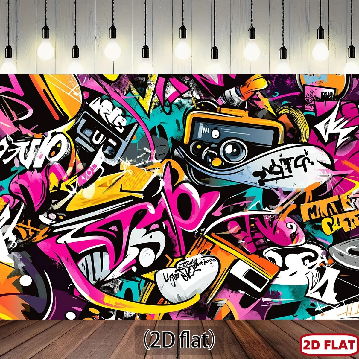 Graffiti Street Art Tapestry, Hip Hop Boombox & Spray Paint, Urban Wall Hanging Colorful Dorm Room Decor Retro 90s Vibe Backdrop