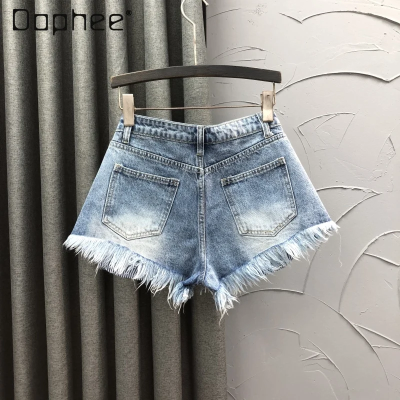 Korean High-waisted Ripped Casual Denim Shorts Women Summer New Fashion Trend A-line Wide-leg Pants Versatile Spice Girls Shorts