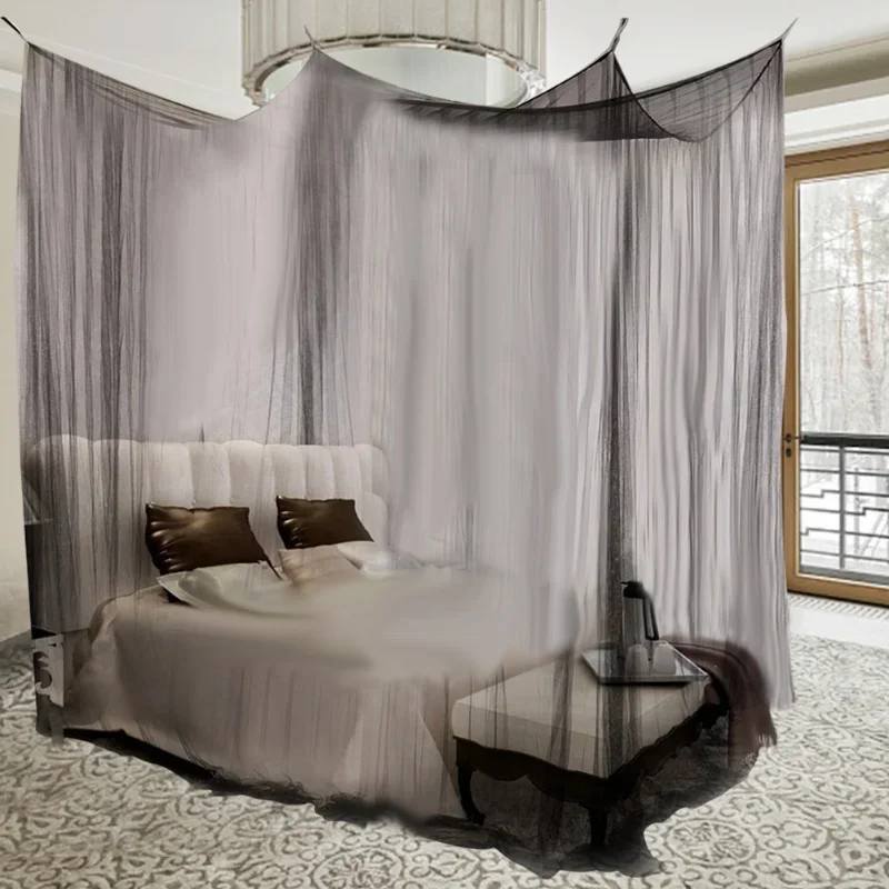 King Size Bedding Mosquito Net Black White For Double Four Corner Bed Post Bed Canopy Mosquito Net Hoisting Summer Mosquito