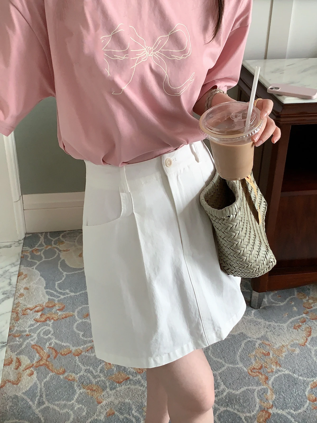 

Летняя корейская повседневная юбка-трапеция ERRA с завышенной талией, белая/розовая, для работы и отдыха