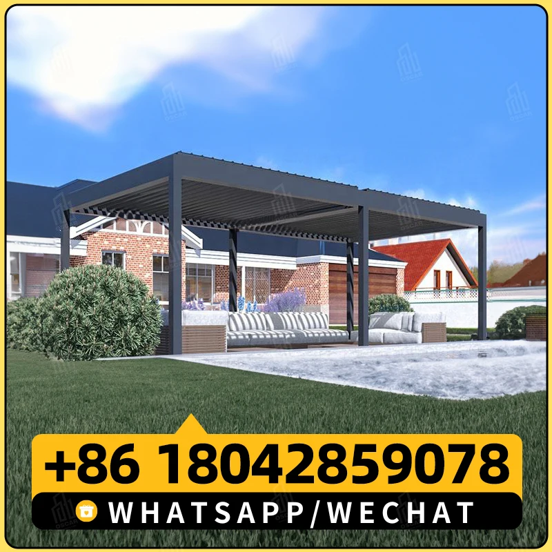 Aubesi outdoor garden house metal roof modern roof top waterproof pergola glass bioclimatic and aluminum pergola awning pergola