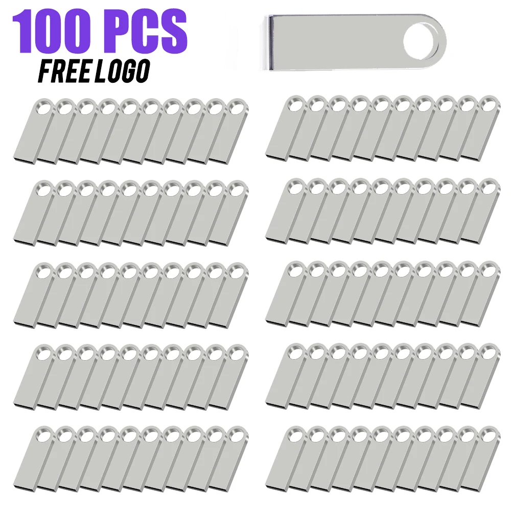100PCS Wholesale USB Flash Drive 128GB Free Custom Logo Pen Drive 64GB Business Memory Stick 32GB Metal USB Stick 16G Flash Disk