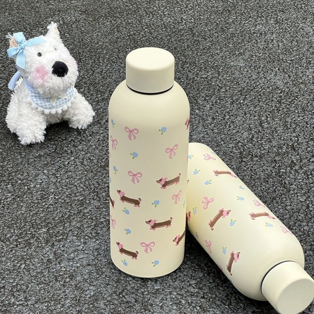 500ML Insulated Cup with Bow Tie Sausage Dog Pattern, Dual Wall Car Mug, Small Mouth Stainless Steel Travel Thermos Bottle