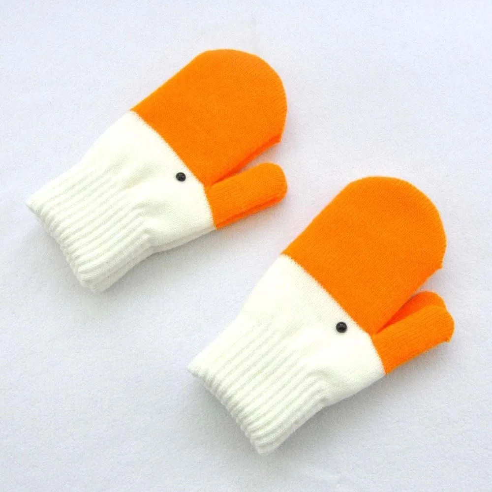 

Cute Orange Cartoon Goose Gloves Polyester Windproof Winter Knitted Gloves Thickened Warmer Anti-cold Mittens Women