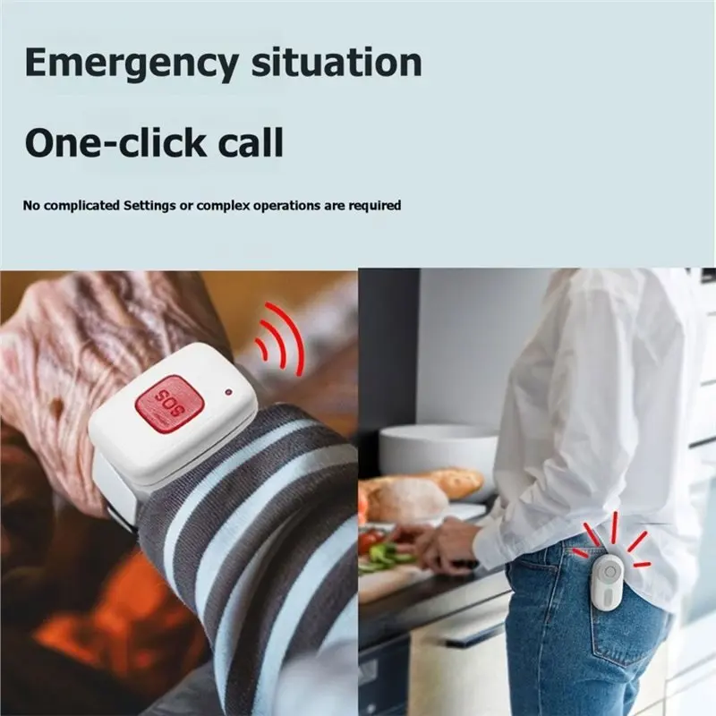 Caregiver Pager SOS Watch Vibration Elderly Safety Alert Monitor System With 2 Receiver+ 1 Transmitter Call Button Home-Y47A