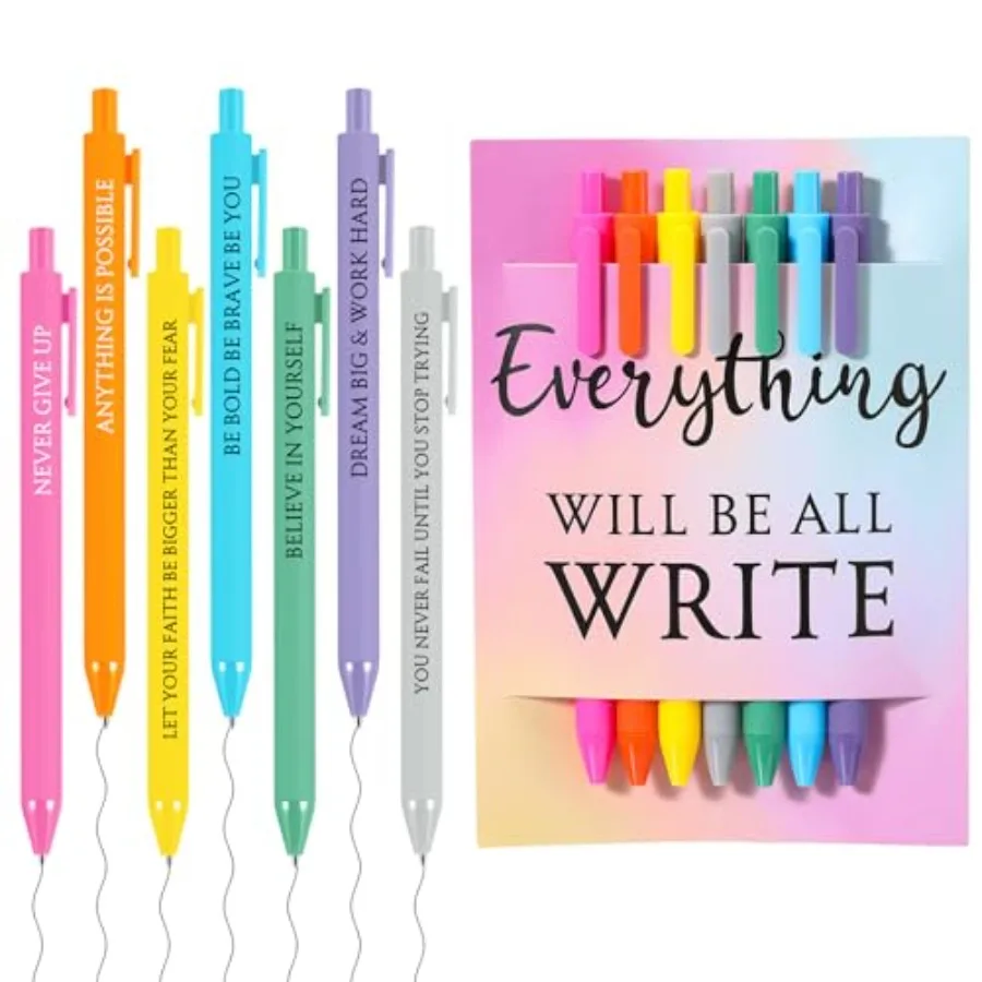 

7 Pcs Inspiratiol Pens with Card 7 Days of The Week Daily Pens Positive Weekday Motivatiol Ballpoint 7 Colo for Women Men Teach