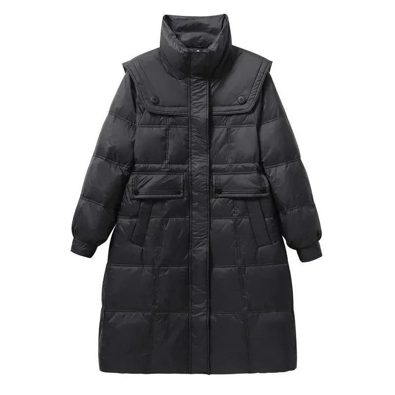 2022 Winter Neue Stehkragen Daunen Baumwolle Parker Jacke für Frauen Mittellange Koreanische Version Slim Fit Taille Schwarz Dicken Mantel