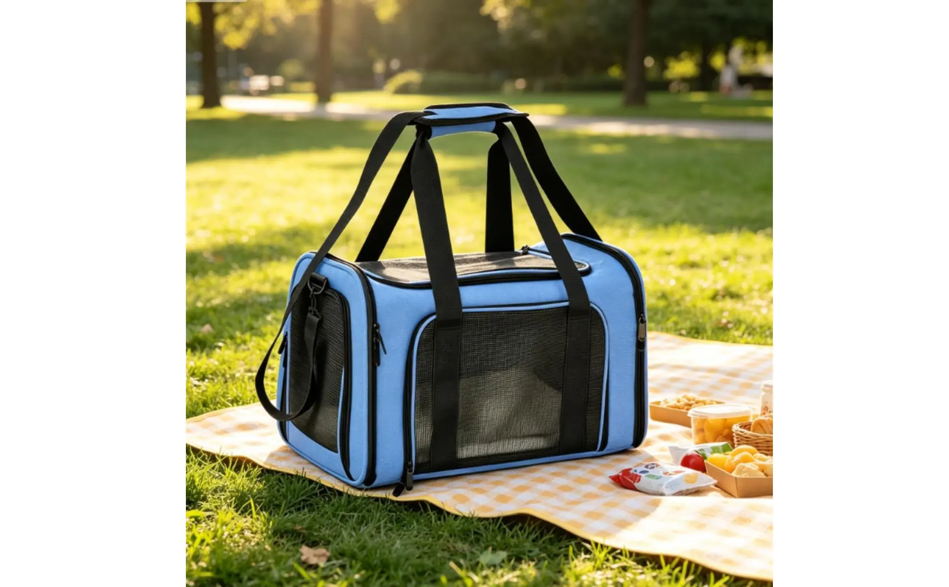 Mesh Pet Travel Carrier Foldable Design Soft Sided Pet Carrier Small Dog Travel Tote Lightweight Multiple Openings for Car Rides