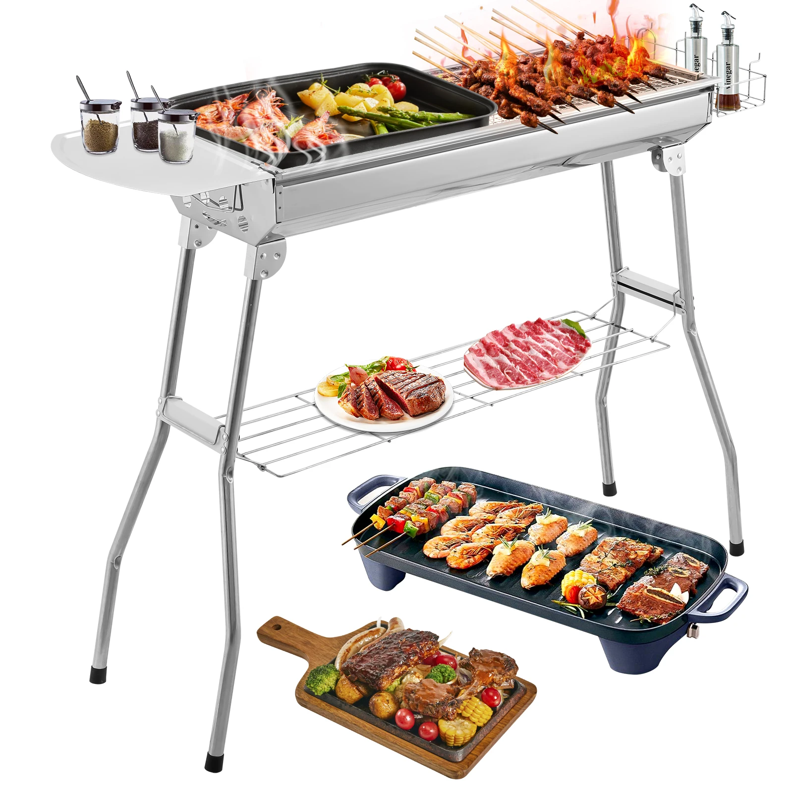 Outdoor Edelstahl Holzkohlegrill Große Größe Grillwerkzeug Tragbar Ohne …
