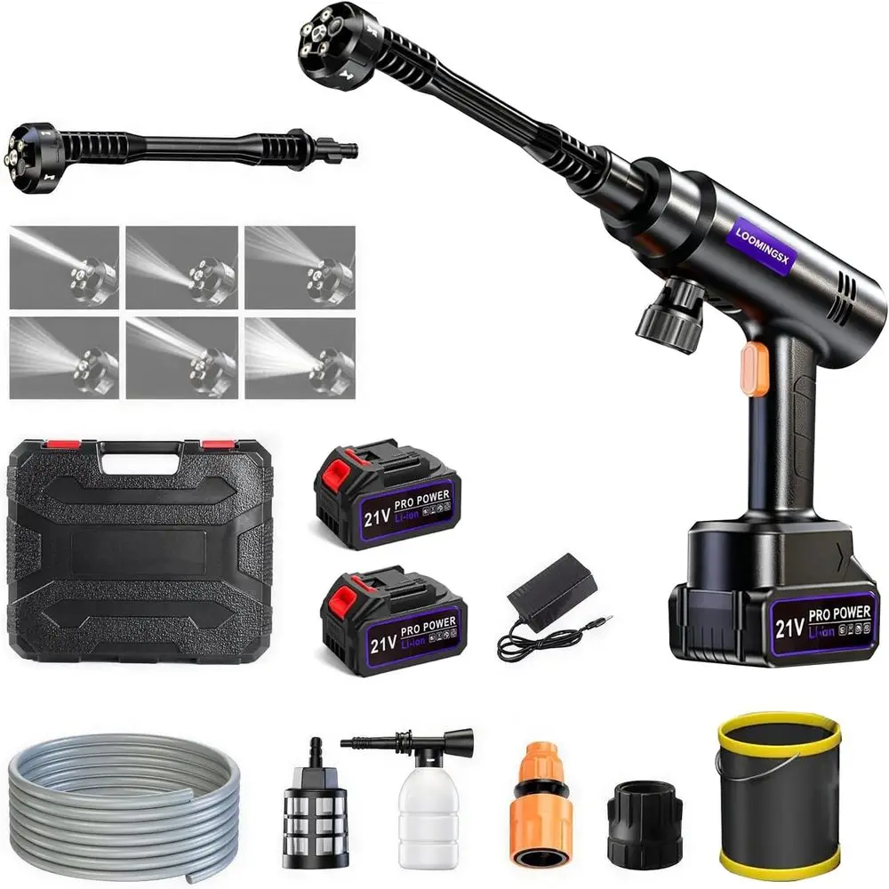 

900PSI Hand Held Cordless Power Washer with 2 Pack 4.3Ah Batteries and 6-in-1 Nozzle for Car, Patio, Fence