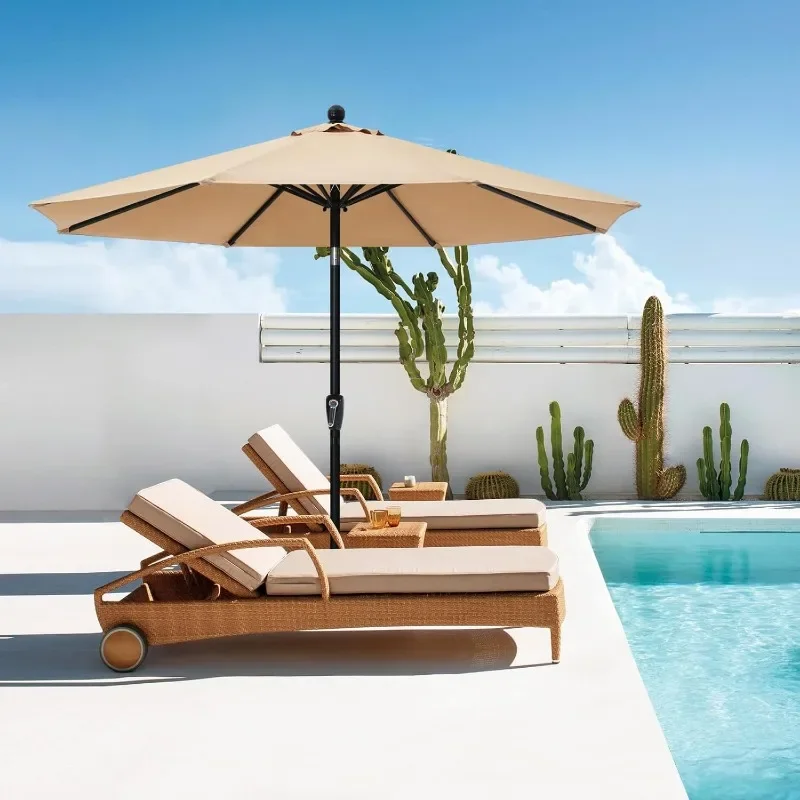 

--Patio Umbrella - Outdoor Waterproof Table Umbrella With Push Button Tilt And Crank,8 Ribs UV Protection Pool Umbrella For Gard