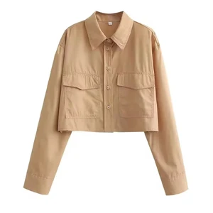 TRAF-CAMIAS POPELINE loose for women, long sleeve, female blouses with buttons, chic, vintage and fashion 10 Main Sales Crop Shirt - №3